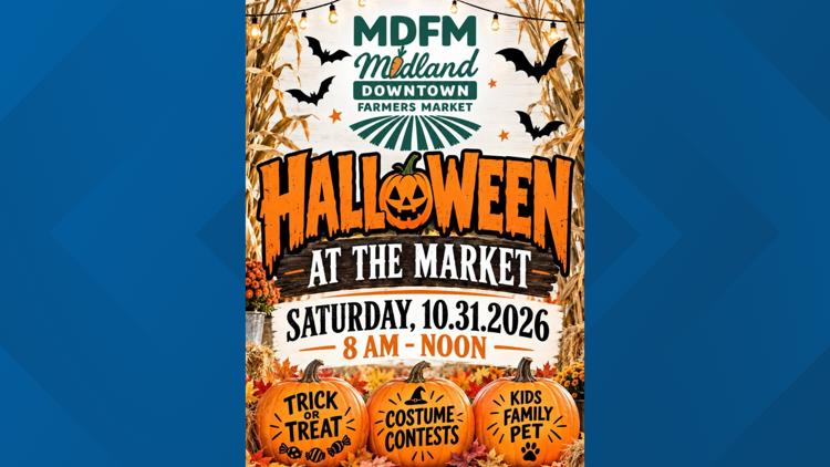 Families enjoying Halloween festivities at Midland Downtown Farmers Market.